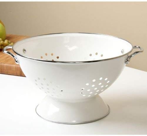 Reston Lloyd Calypso Basics Powder Coated Enameled Colander with Solid Base, Strainer Basket with Handles, for Pasta, Berries, Vegetables, Fruit, White ( 1 qt, 32 oz )