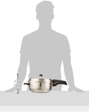Prestige 5L Alpha Deluxe Induction Base Stainless Steel Deep Pressure Pan, 5.0-Liter, Silver