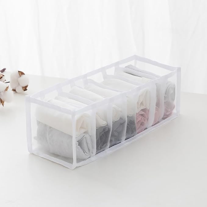 2 Pcs 11 Grids 7 Grids Underwear Drawer Organisers Sock Drawer Organizer Divider Underwear Storage Boxes Foldable Closet Dresser Drawer Organizer for Storing Socks White