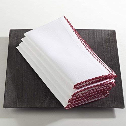 SARO LIFESTYLE 1442 Recotting Collection Whip Stitched Design Dinner Napkins, Red-Set of 4 Pcs, 20", 4 Pieces