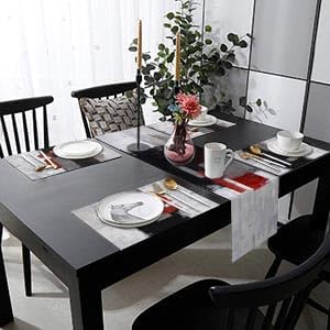 Emvency Abstract Table Runner and Placemats Set of 6, Modern Red Black Grey White Painting Art Dining Decor for Daily Use(1 Table Runner 72 inches Long and 6 Placemats)