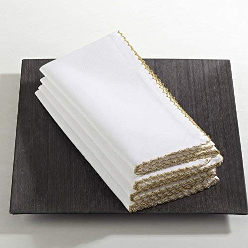SARO LIFESTYLE - 1442.GL20S 1442 Recotting Collection Whip Stitched Design Dinner Napkins, Gold-Set of 4 Pcs, 20", 4 Pieces
