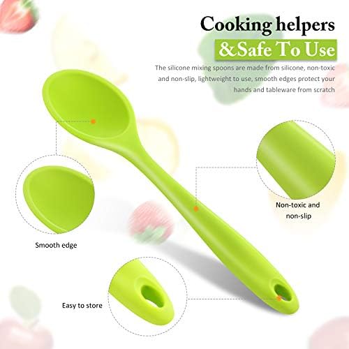 Shappy 4 Pieces Silicone Cooking Spoons 10.6 Inch Heat Resistant Kitchen Spoons for Mixing, Serving and Stirring Upgrade Large Non Stick Basting Utensils, Dishwasher Safe(Spoon,Bright Color)