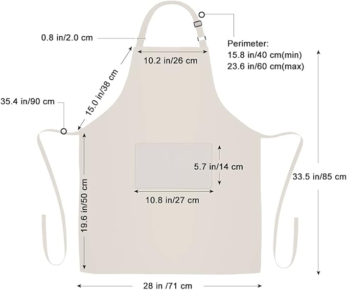 Jubatus 2 Pack 100% Cotton Aprons with 2 Pockets Cooking Chef Kitchen Adjustable Bib Apron for Women Men, Beige