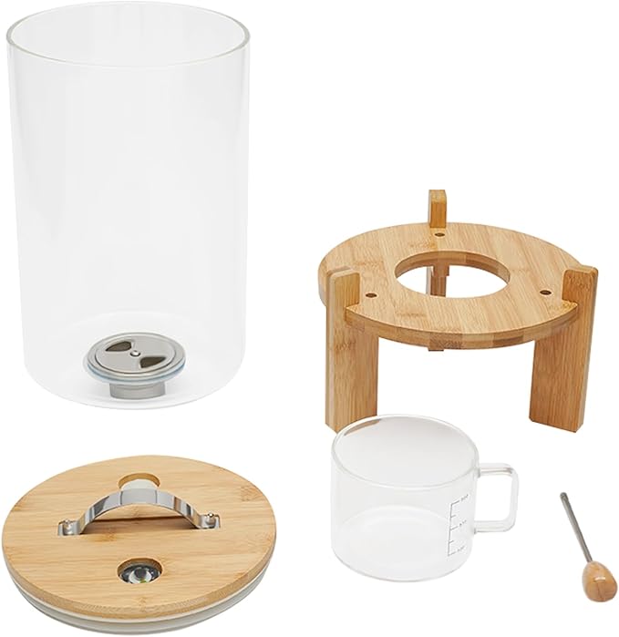 7.5L Cereal Dispenser, Bamboo Grain Storage Barrel with Sealed Lid and Wooden Stand, Cereal Container for Pantry Organization and Storage