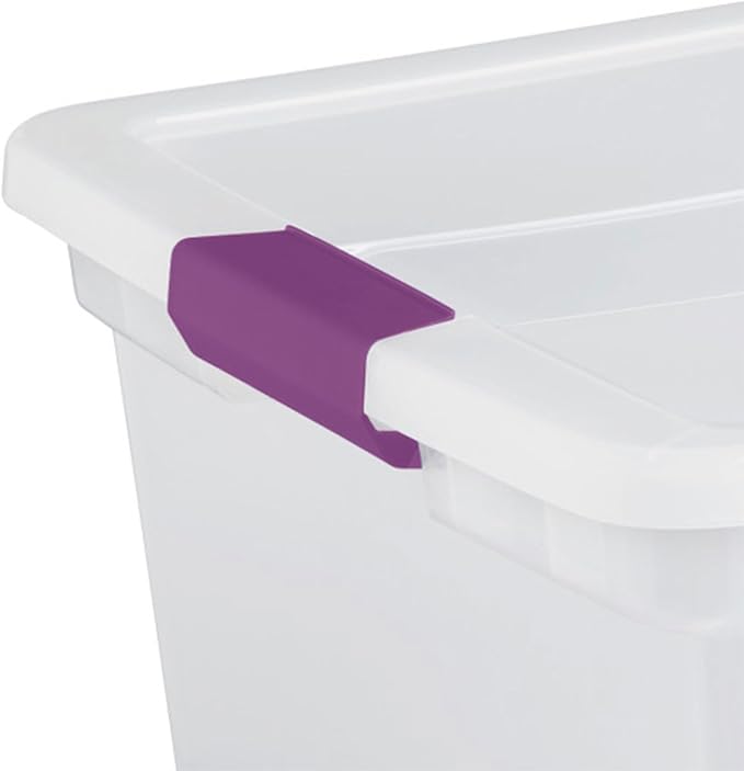 Sterilite 66 Qt ClearView Latch Storage Box, Stackable Bin with Latching Lid, Plastic Container to Organize Clothes in Closet, Clear Base, Lid, 6-Pack