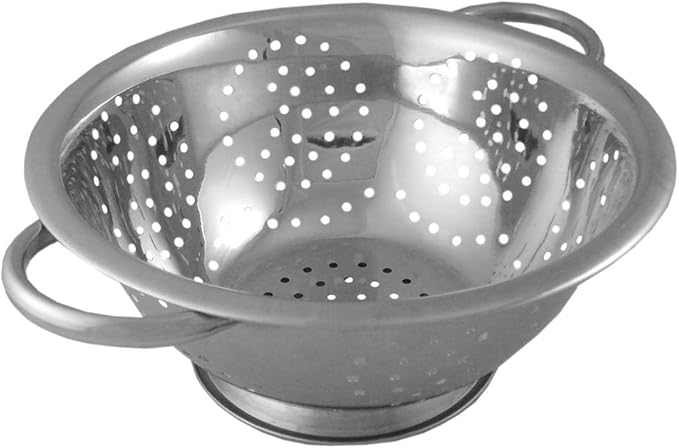 Metal Colander With Stainless Steel Finish By Home Basics, 5 QT | Medium Colander | With Easy-Grip Handles | Strainers and Colanders Perfect For Pasta and Veggies