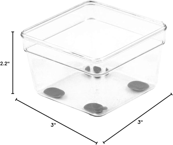 Glad Plastic Drawer Storage Tray – Heavy Duty Organizer Bin for Home, Kitchen, Bath, Bedroom, Office | Non-Slip Feet, Clear, 3" x 3"
