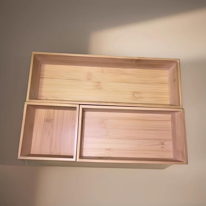 Bamboo Drawer Organizer, 12"x4"x2" Silverware & Cutlery Tray for Kitchen, Multi-Purpose Storage Box for Dresser Makeup Tools, Office Desk Supplies & Accessories