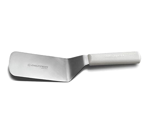 Dexter Russell S286-6RC Sani-Safe 16383 Hamburger Turner, 6" x 3" Round Cornered Solid Stainless Steel Offset Blade, Stiff Grill Spatula with Textured Polypropylene White Handle, USA Made