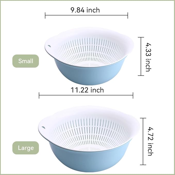 Colander Bowl Set of 2, Nesting Large Capacity Plastic Food Strainer for Pasta, Vegetables and Fruits Washing Draining Basket, Space Saving, BPA Free