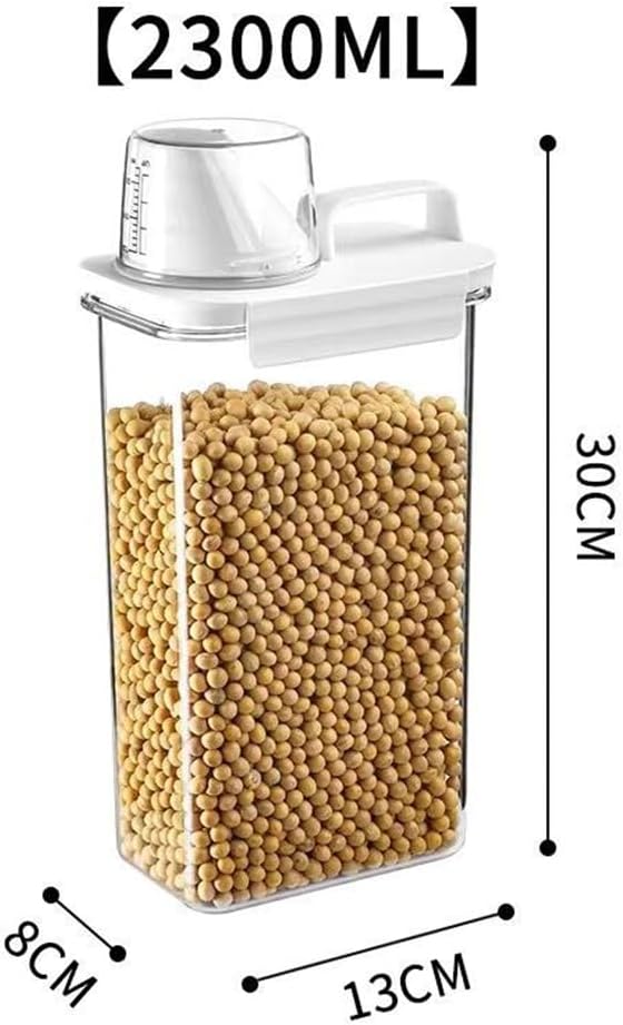 2Pcs Rice Dispenser Storage Containers, 2.3L Small Rice Bucket with Measuring Cup & Pour Spout, Kitchen Plastic Airtight Container for Cereal, Grain, Flour, Sugar, Oatmeal, Dry Pet Dog Food