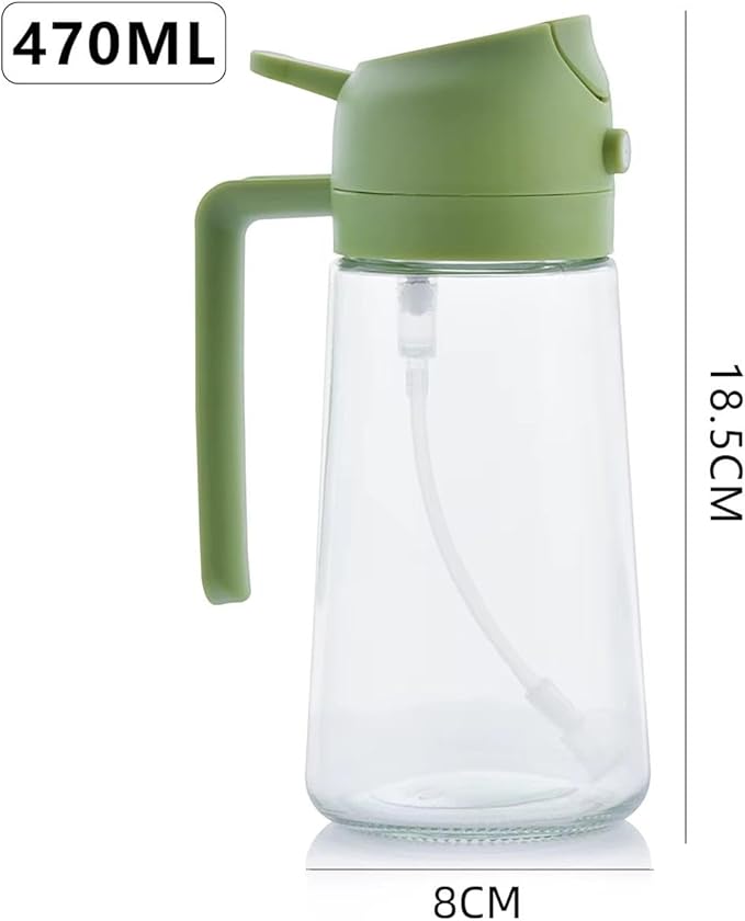 2-in-1 Oil Sprayer & Pour Bottle for Cooking – 470ml Glass Olive Oil Dispenser with Leak-Proof Stainless Steel Nozzle, Fine Mist Spray for Healthy Cooking, Air Fryer & Salad (Green)