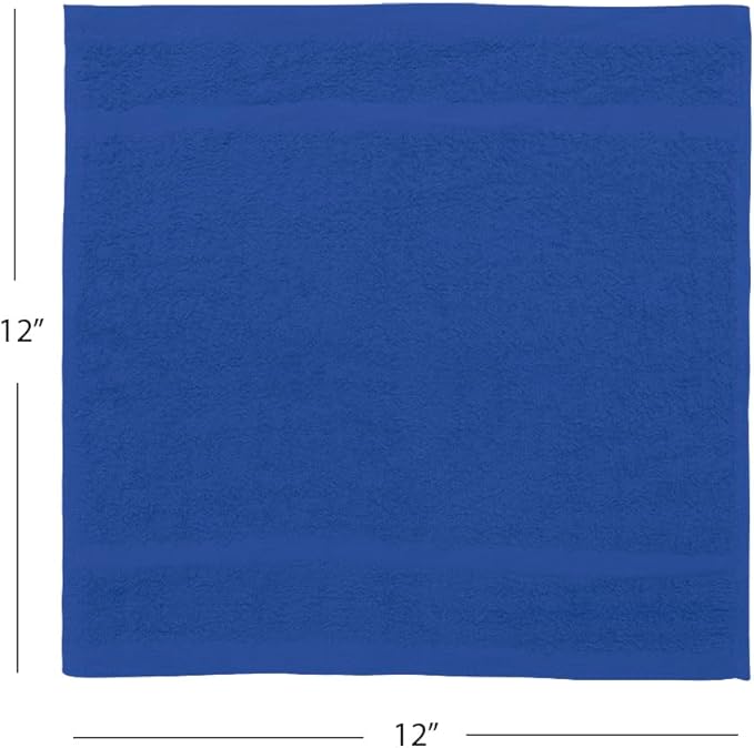 Avalon Towels Cotton Washcloths 24-Pack – 12 x 12 Inch Blue Super Soft & Absorbent Ring-Spun Cotton Wash Cloths for Face, Bath, Spa, Gym, Hotel & Cleaning