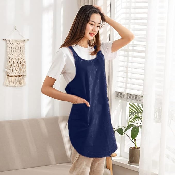 Cotton Cross Back Aprons Solid Color Cooking Kitchen Garden Smock for Women Girls with Pockets
