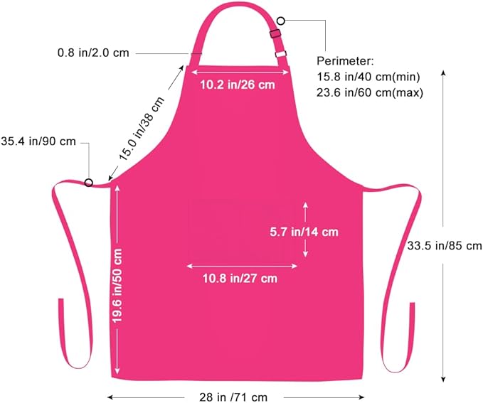 Jubatus 2 Pack 100% Cotton Aprons with 2 Pockets Cooking Chef Kitchen Adjustable Bib Apron for Women Men, Hot Pink