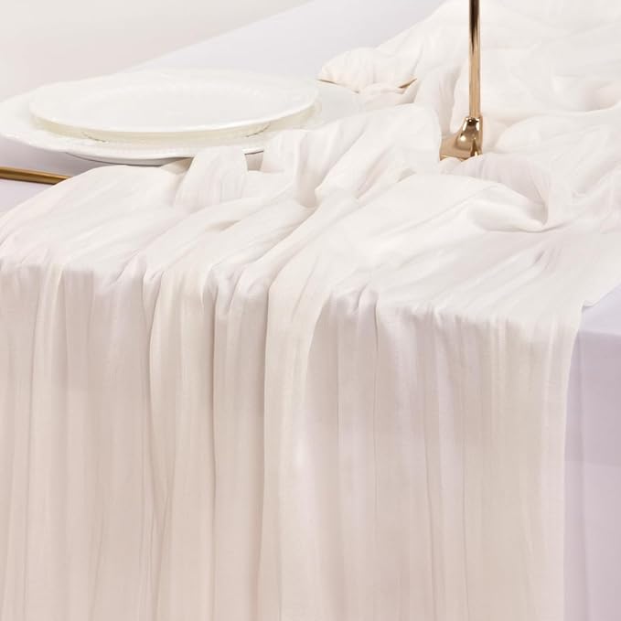 Socomi 3pcs Ivory White Cheesecloth Table Runner Easter Spring Boho Rustic Gauze 120 inch 10FT Cheese Cloth Runner for Wedding Party Baby Shower Birthday Home Decor Holiday Decorations