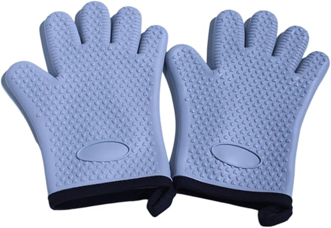 Extra Long Heat Resistant Silicone Oven Mitts Set, Non-Slip Cooking Gloves with Quilted Cotton Liner, Flexible Waterproof Pot Holders for Baking, BBQ, Grilling – 2-Pack (Grey)