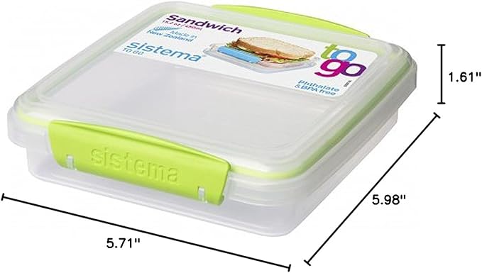 Sistema 450ml Sandwich Box to Go, One Box (Colors May Vary)