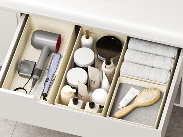 DIMJ Drawer Organizers Clothes, Set of 6 Dresser Organizer Bins, Fabric Closet Organizers and Storage, Shallow Drawer Dividers for Nursery, Clothing, Baby Clothes, Socks, Underwears, Tie (Beige)