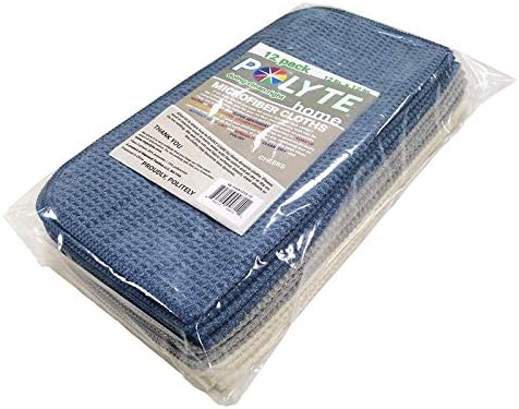 POLYTE Premium Microfiber Kitchen Dish Cloth Waffle Weave 12 Pack (12x12 in, Dark Blue, Gray, Off White)