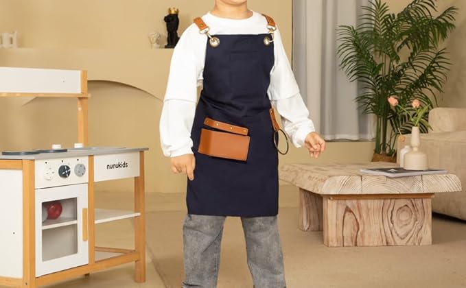 NEOVIVA Heavy Duty Work Apron for Kid Boys with Pockets and Adjustable Cross-back Straps