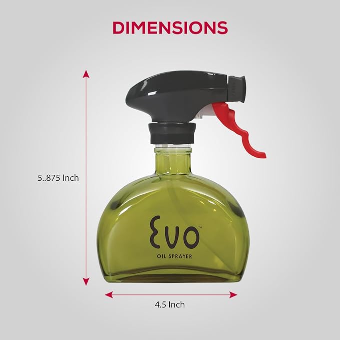 Evo Glass Oil Sprayer, Non-Aerosol For Olive Oil, Cooking Oils And Vinegars, Green, 6-Ounce Capacity, For Grilling, Roasting, Air Frying, Baking And Salad Prep