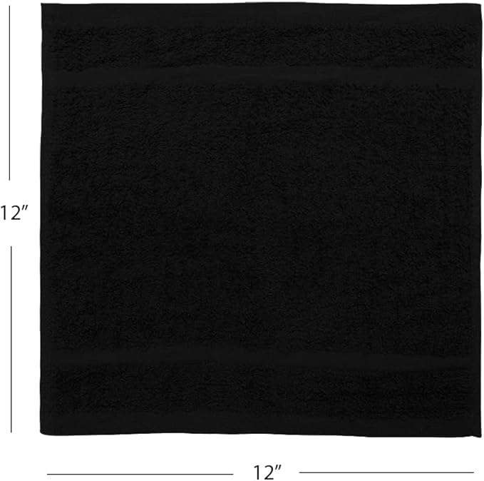 Avalon Towels Cotton Washcloths 24-Pack – 12 x 12 Inch Black Super Soft & Absorbent Ring-Spun Cotton Wash Cloths for Face, Bath, Spa, Gym, Hotel & Cleaning