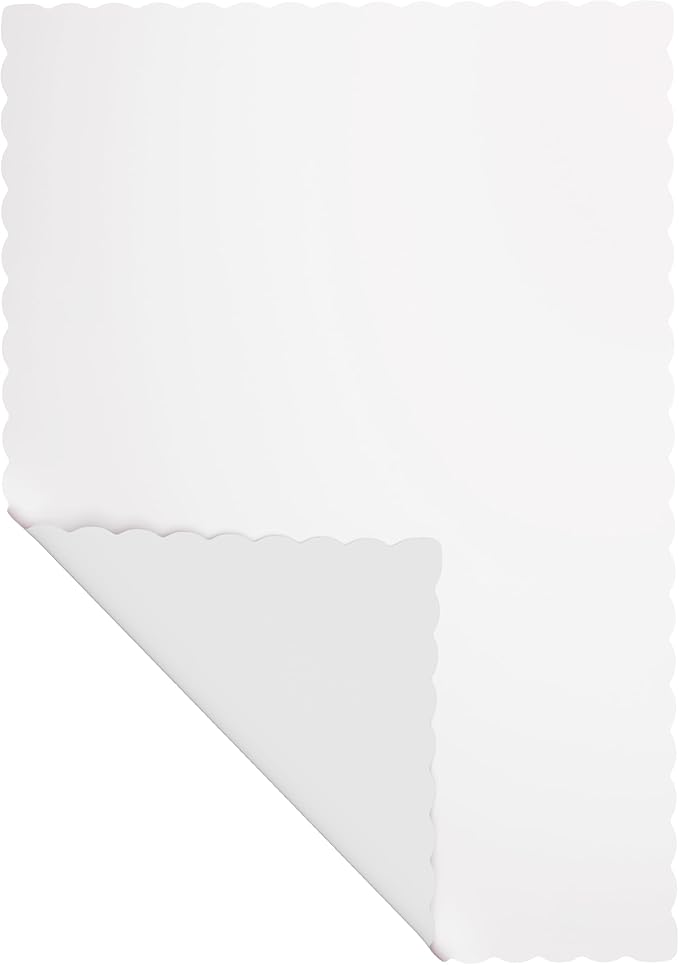 100 White Scalloped Paper Placemats – 10" x 14", 80 GSM, Disposable Table Mats in Dispenser Box