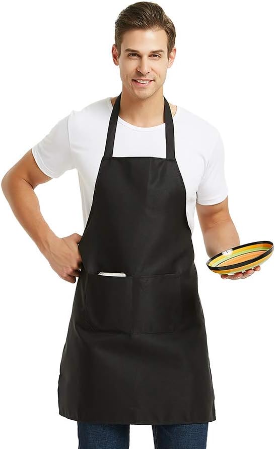 DUSKCOVE 8 Pack Bib Aprons Bulk - Unisex Green Commercial Apron with 2 Pockets for Kitchen Crafting BBQ Drawing Cooking
