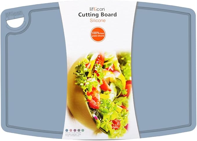 Liflicon Extra Large Thick Silicone Cutting Boards for Kitchen 14.6'' x 10.43'' Flexible Cutting Chopping Boards/Mats Non-slip Deep Drip Juice Groove, Dishwasher Safe-Light Blue