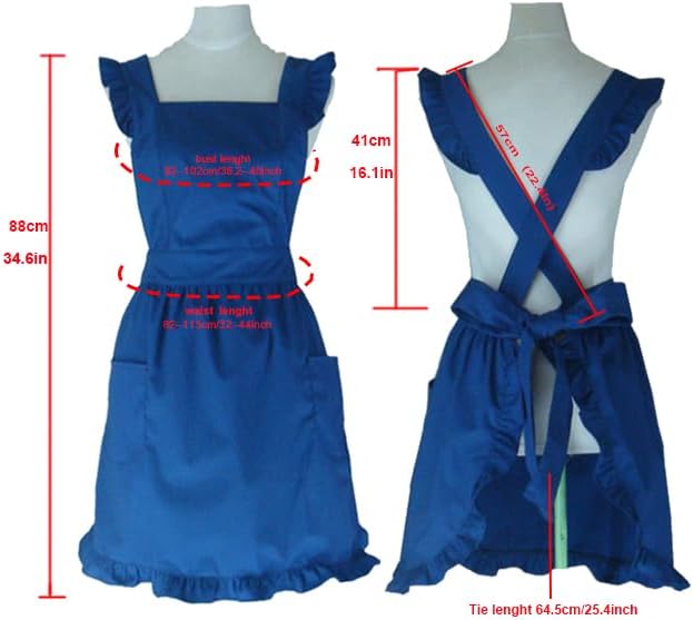 Hyzrz Cute Lovely Cotton Retro Kitchen Cooking Aprons for Women Girls Vintage Baking Apron with Pockets for Mother Gift
