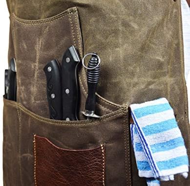 One Size Fits Utility Apron | Adjustable Cross-Back Straps | Multi-Use Shop Apron With Tool Pockets By Aaron Leather Goods (Green, Canvas Leather)