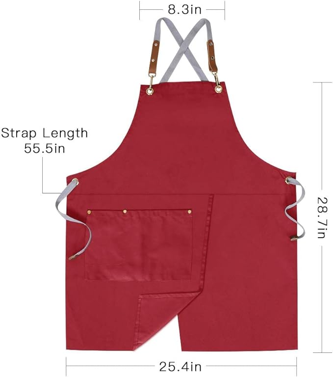 Mignongirl Crossback Apron with Pockets x2,Split Apron with Adjustable Straps,M-XXL