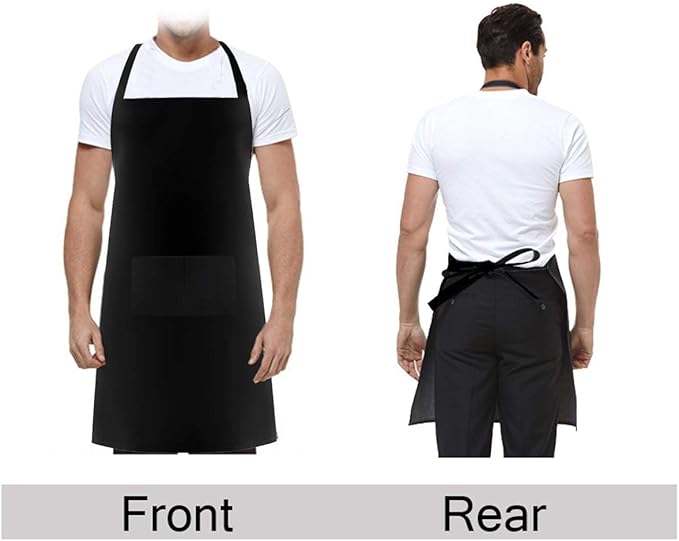 Black Chef Hat and Apron Set,Bib Apron in Big Size and Chef Hat, Bib Cooking Grilling BBQ Kitchen Chef Apron for Men Women Chef.(1set,Black)