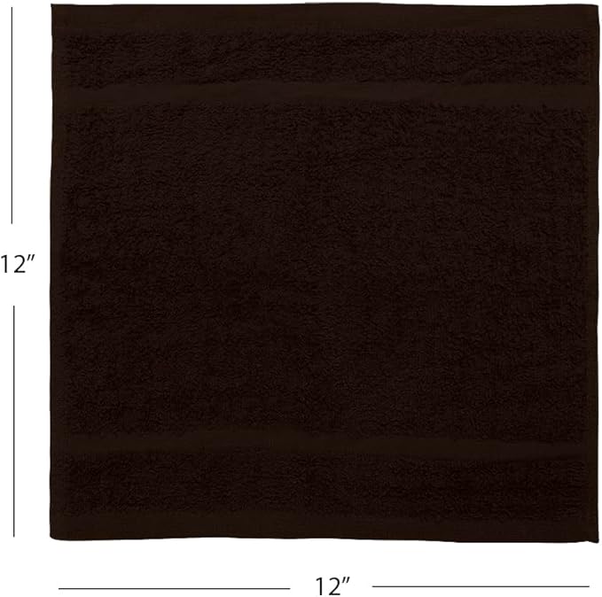 Avalon Towels Cotton Washcloths 24-Pack – 12 x 12 Inch Brown Super Soft & Absorbent Ring-Spun Cotton Wash Cloths for Face, Bath, Spa, Gym, Hotel & Cleaning