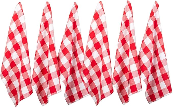 Urban Villa Kitchen Towels 100% Cotton Dish Towels for Kitchen (Set of 6) 20”x30” Dish Cloths Highly Absorbent Kitchen Linen Set with Hanging Loop Perfect for Drying Dishes Cleaning – Red White
