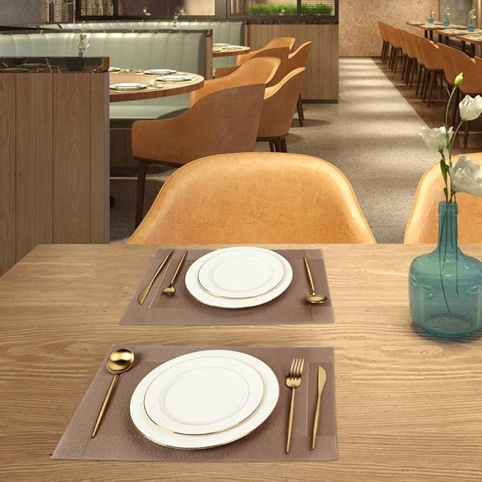 DACHUI Placemats Set of 4, Stylish Woven Place Mats for Dining Table, Washable & Durable PVC Table Mats (Champagne)