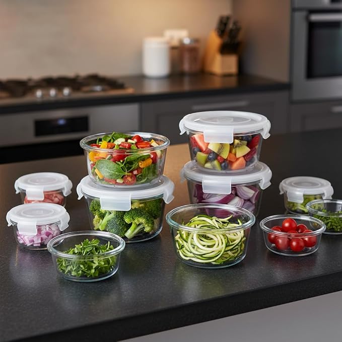 H.JSS WDJS2Cup Glass Soup Container with Airtight lids, 16oz Round Glass Food Storage Container, Round Food Bowls BPA free, Leakproof Soup Container, Dishwasher Microwave & Freezer Safe (8 Pack)