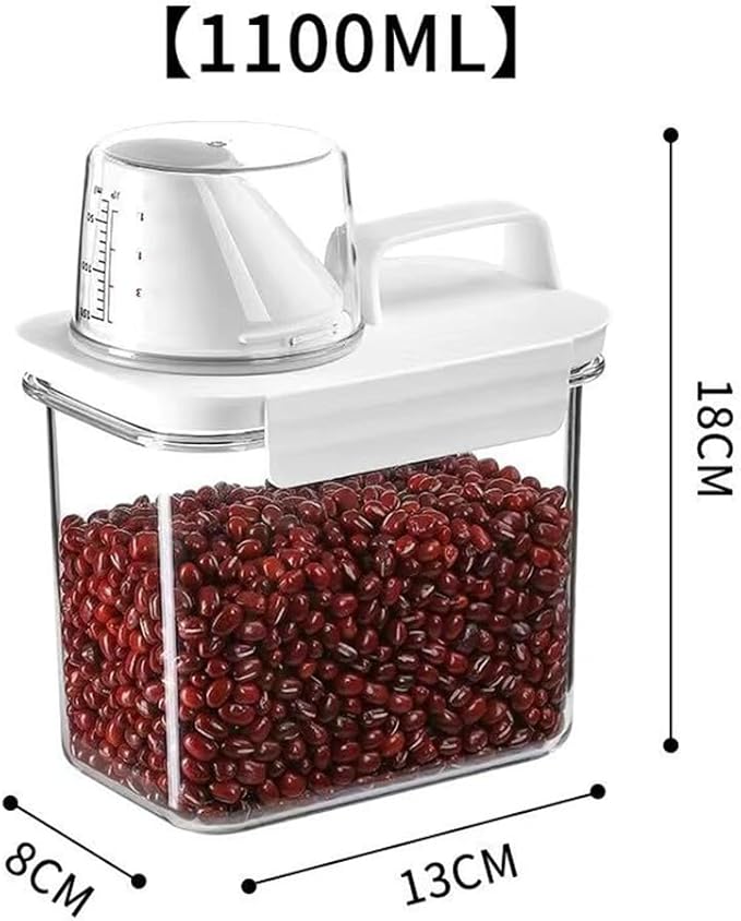 2Pcs Rice Dispenser Storage Containers, 1.1L Small Rice Bucket with Measuring Cup & Pour Spout, Kitchen Plastic Airtight Container for Cereal, Grain, Flour, Sugar, Oatmeal, Dry Pet Dog Food
