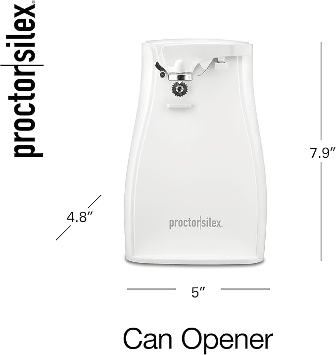 Proctor Silex Power Electric Automatic Can Opener for Kitchen with Knife Sharpener, Twist-off Easy-Clean Lever, Cord Storage, White (75224PS)