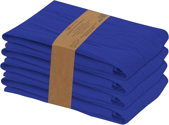 RUVANTI Flour Sack Towels 4 Pack 28x28 Inch, 100% Cotton Tea Towel, Reusable, Machine Washable, Absorbent BarTowels - Dish Cloth Perfect for Drying Dishes & Cleaning - Navy