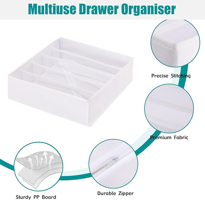 Bra Storage Drawers Organizer for Clothing Underwear Drawer Organizer Dividers Foldable Storage Cube Bins for Bra,Socks, Underwear,3 Pack (White)