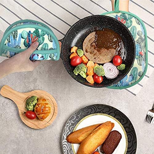 Pot Holders Set of 2 with Transparent Clear Silicone Shell and Nice Cactus Flower Cotton Lining, Heat Resistant to 500 F Kitchen Oven Gloves Pot Holder for Cooking (Cactus Flower, Potholders)