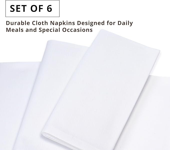 PurpleEssences Set of 6 Cloth Dinner Napkins 100% Cotton 18x18 Inch - Soft Durable Washable - Ideal for Farmhouse Party Spring Easter Summer - Perfect Everyday Use Table Linen - White