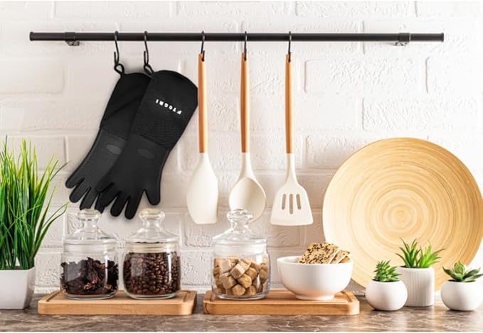 Extra Long Silicone Oven Mitts with Fingers Heat Resistant 500 F Safe Cooking & Baking 1 Pair - Durable Non-Slip Grip for Comfort and Safety Elbow Length for Maximum Coverage