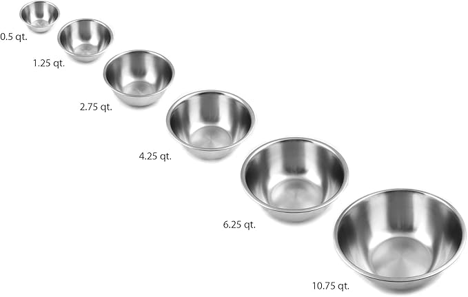 Fox Run 6-Piece Nesting Stainless Steel Polished Mirror Finish Mixing Bowls Set, 0.5, 1.25, 2.75, 4.25, 6.25 and 10.75 Quart