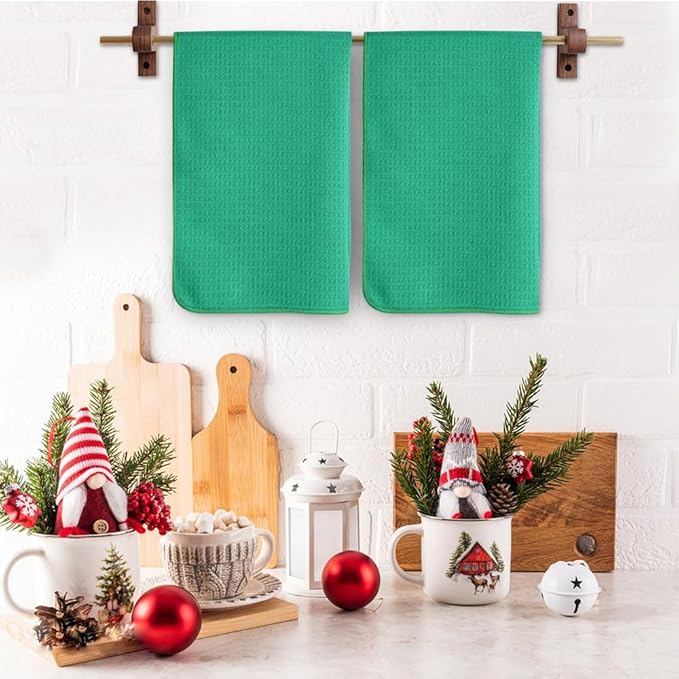 SINLAND Kitchen Towel Premium Sublimation Blank Towels Fast Drying Tea Towel Polyester Dish Towels for Drying Dishes Festive Decoration 16 Inch X 24 Inch 10 Pack Spring Green