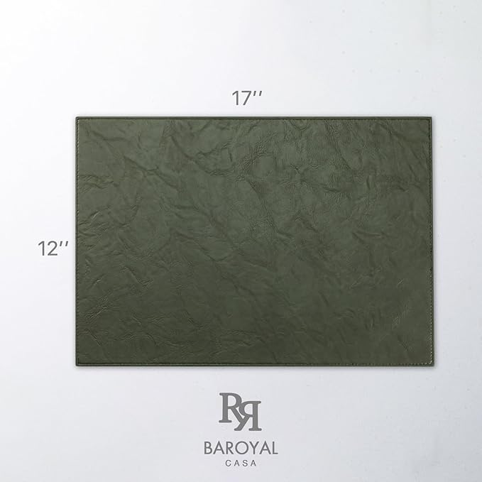 Faux Leather Placemats Set of 8 Vinyl Washable Wipeable Table Mats for Kitchen Dining Table Heat Resistant Waterproof Indoor/Outdoor Placemats Non-Slip Easy Clean Place Mats (Olive Green)