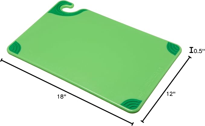 San Jamar Saf-T-Grip Plastic Cutting Board with Safety Hook, 12" x 18" x 0.5", Green (Pack of 2)
